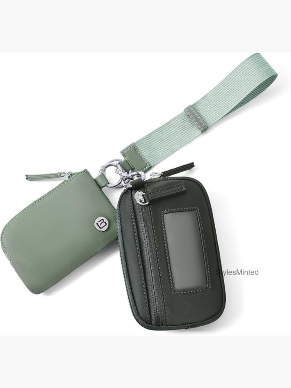 Nylon Wristlet Wallet Dual Pouch RFID Keychain Coin Purse ID Window Travel Small